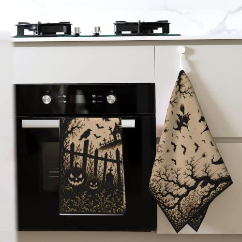 Halloween Kitchen Towels 2 Pack with Hanging Loop - Decorative & Absorbent
