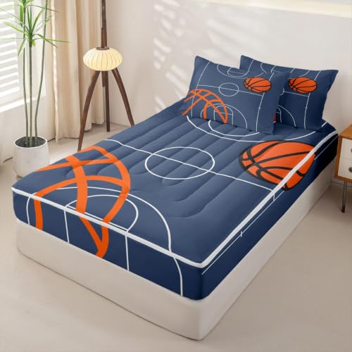 Feelyou Kids Basketball Zipper Bedding Set Twin Size Dark Blue 56