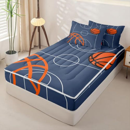 Feelyou Kids Basketball Zipper Bedding Set Twin Size Dark Blue 56