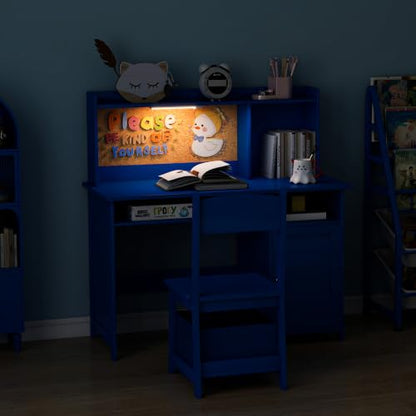 Kids Desk and Chair Set with Cork Board & Removable LED Light - Blue Plus