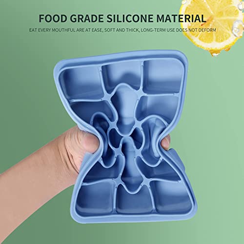 Ice Cube Trays Set of 2, Easy Release 15 Flexible Silicone Ice Cube Molds with Removable Lid Reusable Freezer Ice Trays Stackable for Whiskey, Baby Food, BPA Free (BLUE)