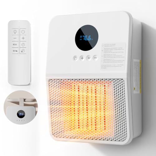 Wall Heater for Indoor Use - 1500W PTC Ceramic Space Heater with Remote - White