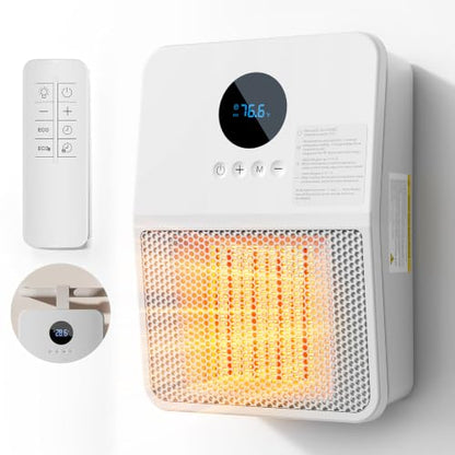 Wall Heater for Indoor Use - 1500W PTC Ceramic Space Heater with Remote - White