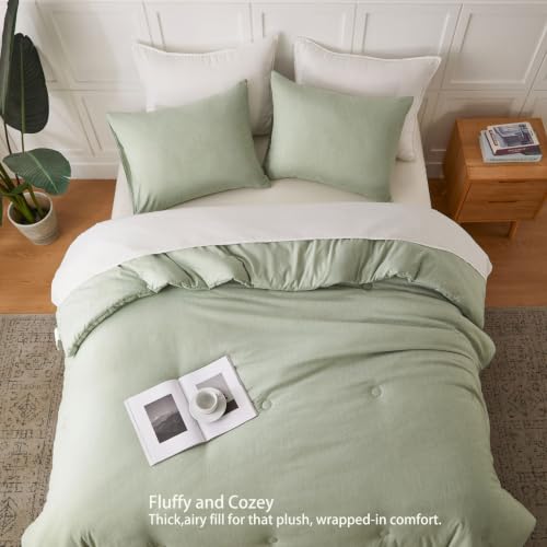 Sage Green Heathered Comforter Set Queen 3 Piece Bedding Set - Soft & Modern
