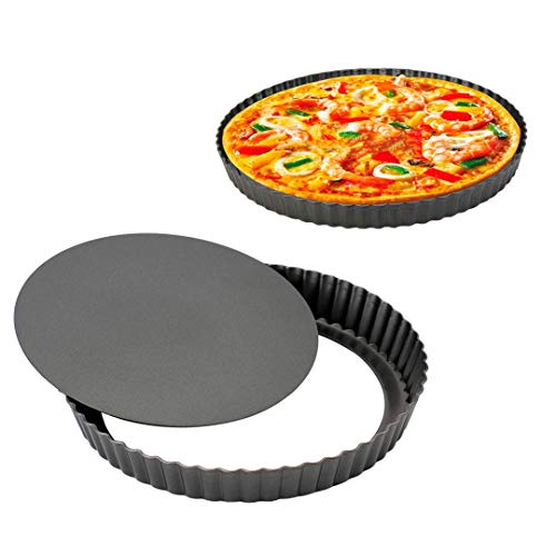 Meichu 10 inch Tart Pans with Removable Bottom Non stick Fluted Quiche Pans Cake Pans for Baking Pizza Fruit Mousse Christmas Dessert Round 1 Pcs