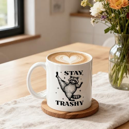 Stay Trashy Ceramic Mug - Raccoon Coffee Cup - White17