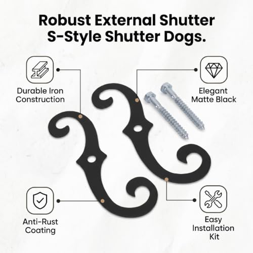 2pcs 6.3in Iron Shutter Dogs, Anti-Rust Exterior Tieback Fasteners with Screws