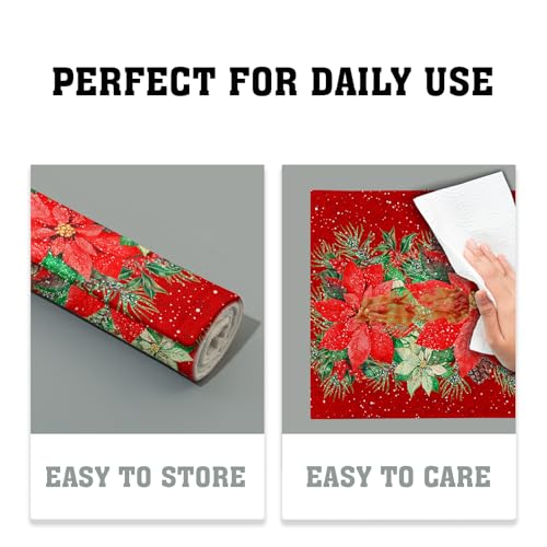 Red Poinsettias Placemats Set of 4 - 12 x 18 Inch Winter Holiday Table Decor