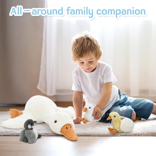 23.6-Inch Goose Stuffed Animal with Babies & Eggs Plush Pillow - Soft Nursery Decor