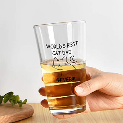 Transparent World's Best Cat Dad Ever Beer Glass - 15oz Novelty Gift for Cat Lovers