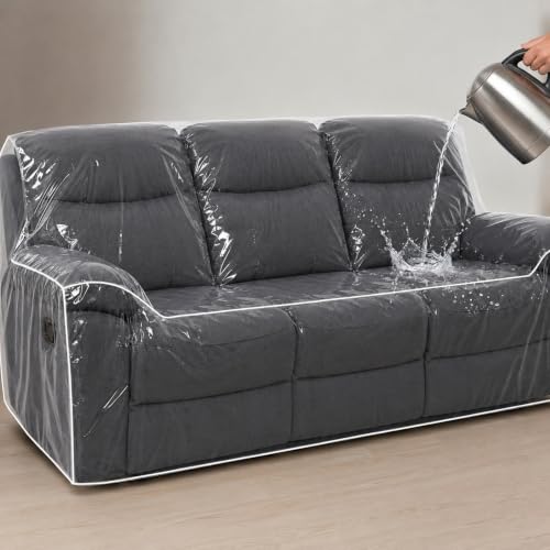 Clear Waterproof Plastic Couch Cover for Sofa - Heavy Duty, 96" W x 40" D x 41" H, Sofa Cover with Elastic Edges - Variation of Sofa / 1