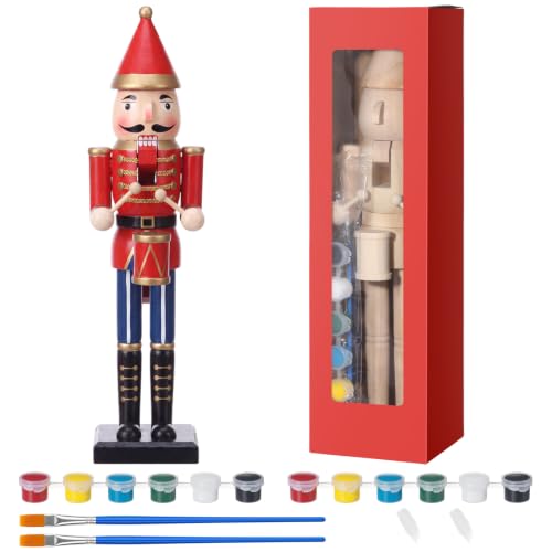 Large DIY Wooden Nutcracker Drummer Set - 15 Inch Christmas Craft Kit with Paints & Brushes (Variation 2)