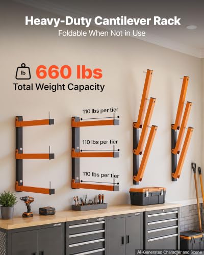 VEVOR 3‑Tier Foldable Lumber Rack 4 Pack Heavy-Duty Wall Storage Shelves