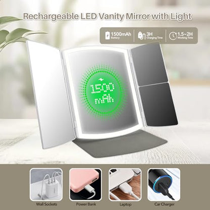 Makeup Mirror with Lights 2X/5X Magnification, Foldable Vanity Mirror - Jet Black