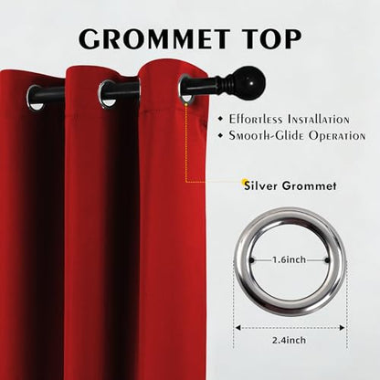 2-Panels Christmas Red Room Darkening Curtains - 52W x 72L, Pack of 2