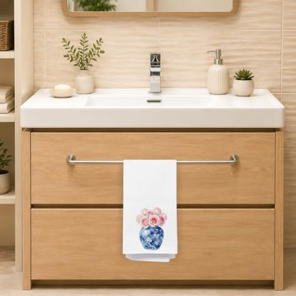 Chinoiserie Pink Rose Floral Kitchen Dish & Hand Towels 16x24 - Decorative & Functional