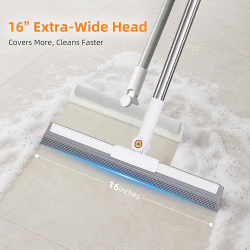 62-Inch Long Handle Floor Squeegee with Microfiber Pads for Wet & Dry Cleaning