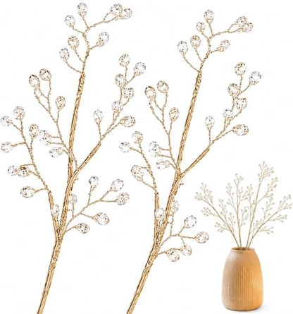 Crystal Beaded Flower Picks for DIY Crafts and Decorations - Gold 11.8in