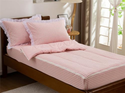 Pink Gingham Zipper Bedding Set for Twin Kids Bed - Blush Pink