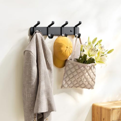 Heavy Duty Wall Mounted Coat Rack with 4 Double Hooks - Black, 1 Pack