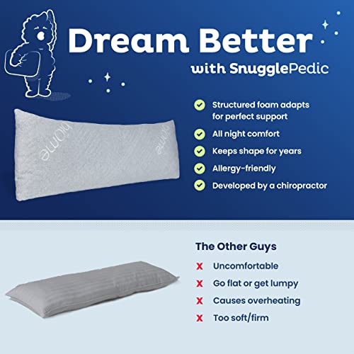 Snuggle-Pedic Long Body Pillow for Adults - Big 20x54 Pregnancy Pillows w/Shredded Memory Foam & Cooling Pillow Cover - Cuddle Firm Maternity Side Sleeper Pillow Insert to Hug for Bed - Grayy