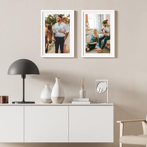 upsimples 13x19 Picture Frame Set of 5, Display Pictures 11x17 with Mat or 13 x 19 Without, Wall Gallery Poster Frames, White