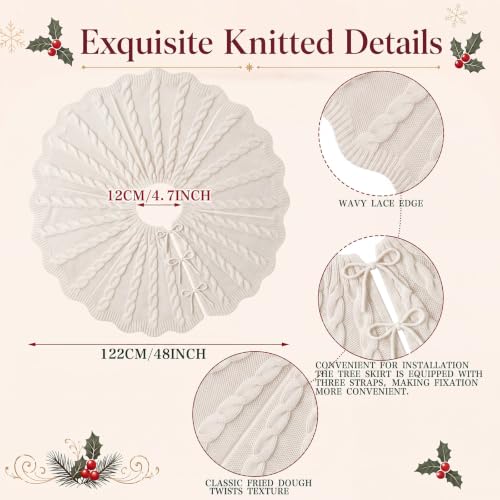 48 Inch Chunky Cable Knit Christmas Tree Skirt - Beige, Farmhouse Style