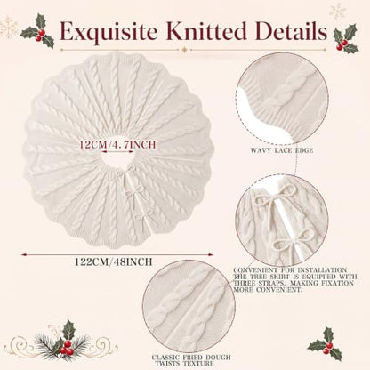 48 Inch Chunky Cable Knit Christmas Tree Skirt - Beige, Farmhouse Style