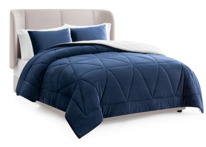UGG Nita Queen Comforter Set - Reversible Fluffy Bedding, Navy Blue, Full/Queen Variation