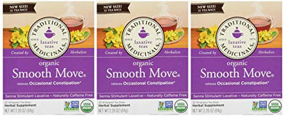 Traditional Medicinals Tea, Organic Smooth Move, Relieves Occasional Constipation, Senna, 32 Count (Pack of 3)