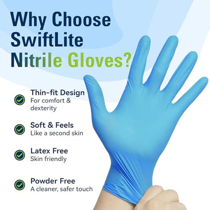 SWIFTLITE Nitrile Gloves, Food Safe Disposable Gloves Latex Free, Blue Rubber Gloves Powder Free for Food Prep, Cooking, Kitchen Cleaning (Small, 100)