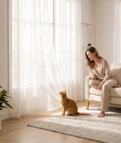 Semi Sheer Window Curtain Panel - Transparent 2 Panels for Living Room & Bedroom