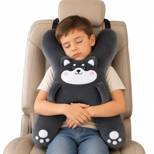 Kids Car Travel Pillow 22 Inch H-Shaped Support Cushion Black - Road Trip Headrest