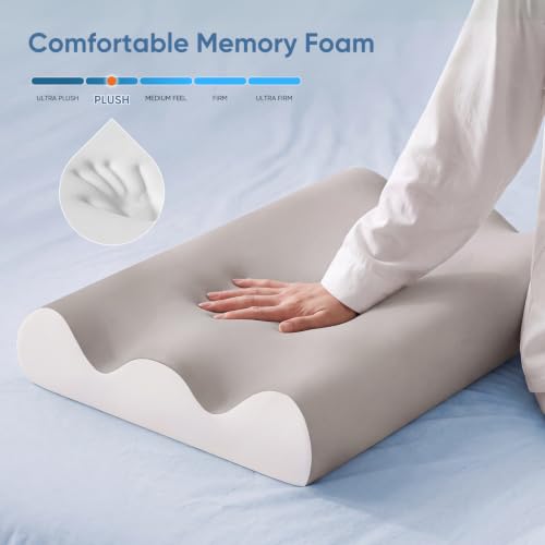 Sweetcrispy Cervical Neck Pillow Memory Foam Contour Pillow White & Light Grey Standard