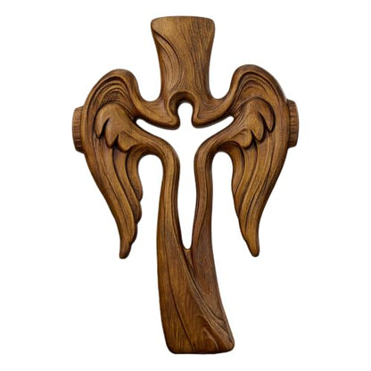 Retro Wooden Angel Cross Wall Decor - 13.8 Inch Handcrafted Jesus Crucifix