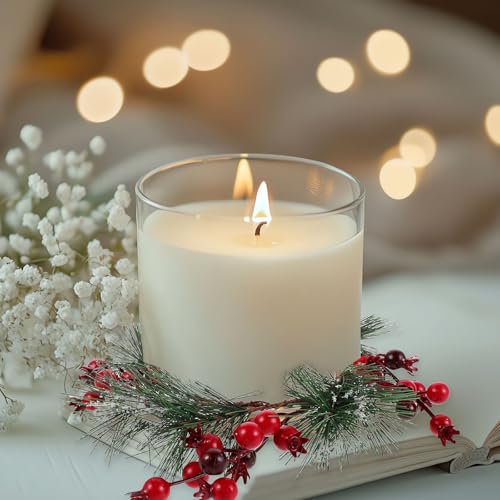 Christmas Candle Wreath Rings Set with Red Pomegranate Holiday Decor