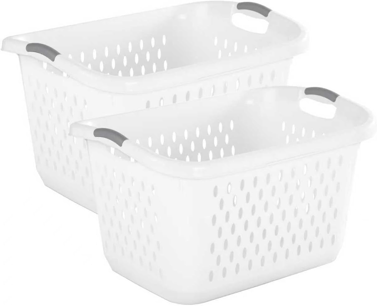 Skiennix Extra Large Plastic Laundry Basket - 2.7 Bushel Capacity with 2 Carry Handles | White