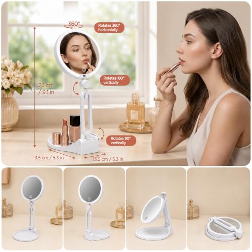 Magnifying Lighted Travel Mirror 30X/1X Dual-Sided with 3 Light Modes