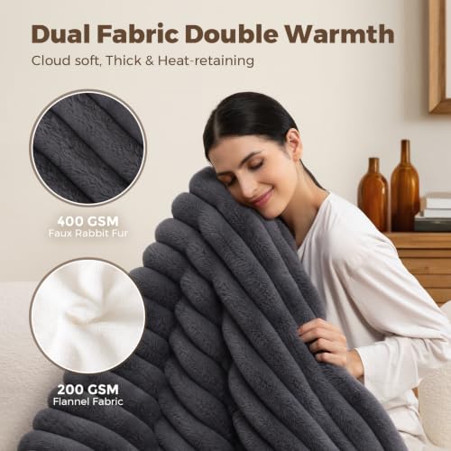 Heated Throw Blanket Electric, Cozy Faux Rabbit Fur Heating 50x60"