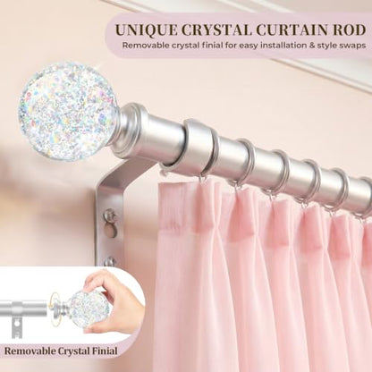 TVWOO Silver Rainbow Curtain Rod Adjustable Heavy Duty Crystal Ball 36-88 Inches - Variation of THIS listing