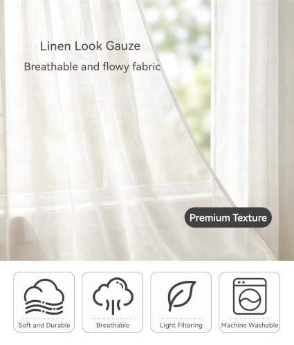 Semi Sheer Window Curtain Panel - Transparent 2 Panels for Living Room & Bedroom