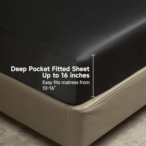 Black King Cooling Fitted Sheet - 100% Bamboo Rayon, Deep Pocket