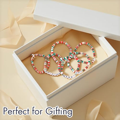 6-Pack Colorful Christmas Bracelets Holiday Jewelry Gift Set
