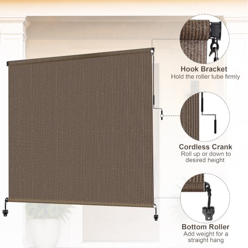OKBA Outdoor Roller Shade 12 ft Wide x 8'H,Exterior Cordless Patio