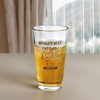 Transparent World's Best Cat Dad Ever Beer Glass - 15oz Novelty Gift for Cat Lovers