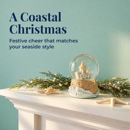 Beach Themed Sandcastle Snow Globe with Wave Details - Coastal Holiday Decor