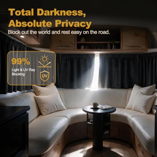 Grey RV Windshield Curtain Set 2 Pieces Blackout Privacy Window Cover with Tiebacks, Thick Linen Fabric, Easy Install