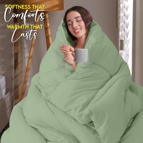 Utopia Bedding Comforter Duvet Insert, Quilted Comforter with Corner Tabs, Box Stitched Down Alternative Comforters Queen Size (Sage Green, Pack of 4)