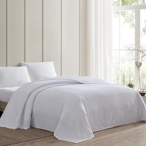 Oversized Cotton Chenille Bedspread Queen Size - Textured Striped Shabby Chic Bedding