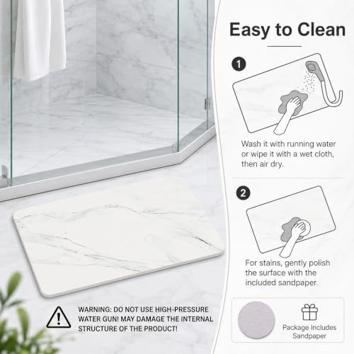 Whitemarble Diatomaceous Earth Bath Mat - Fast Drying Stone Bathroom Rug